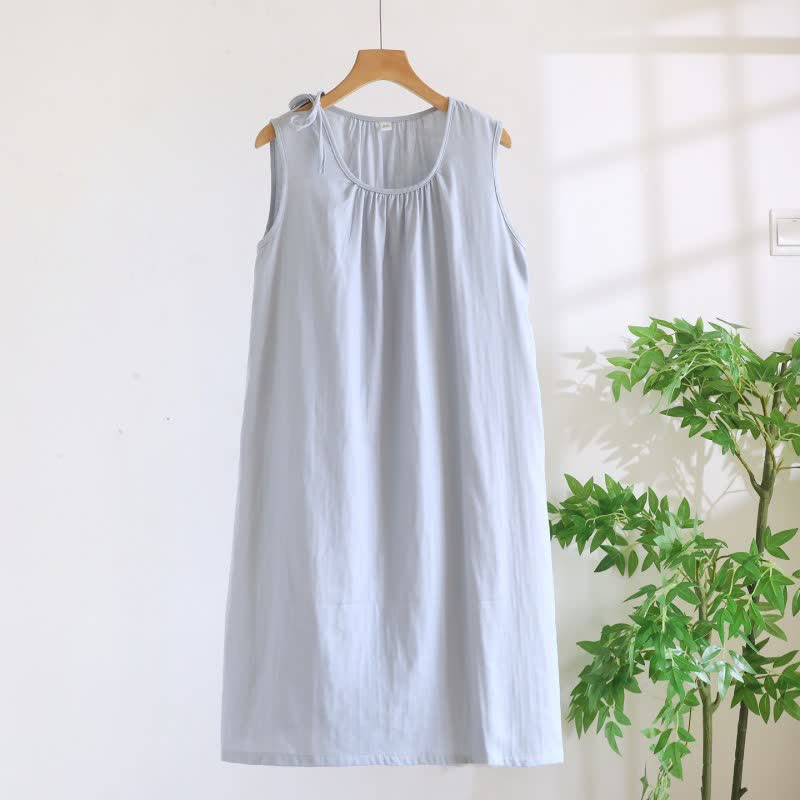 Minimalist Solid Color Cotton Sleeveless Nightgown