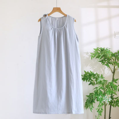 Minimalist Solid Color Cotton Sleeveless Nightgown