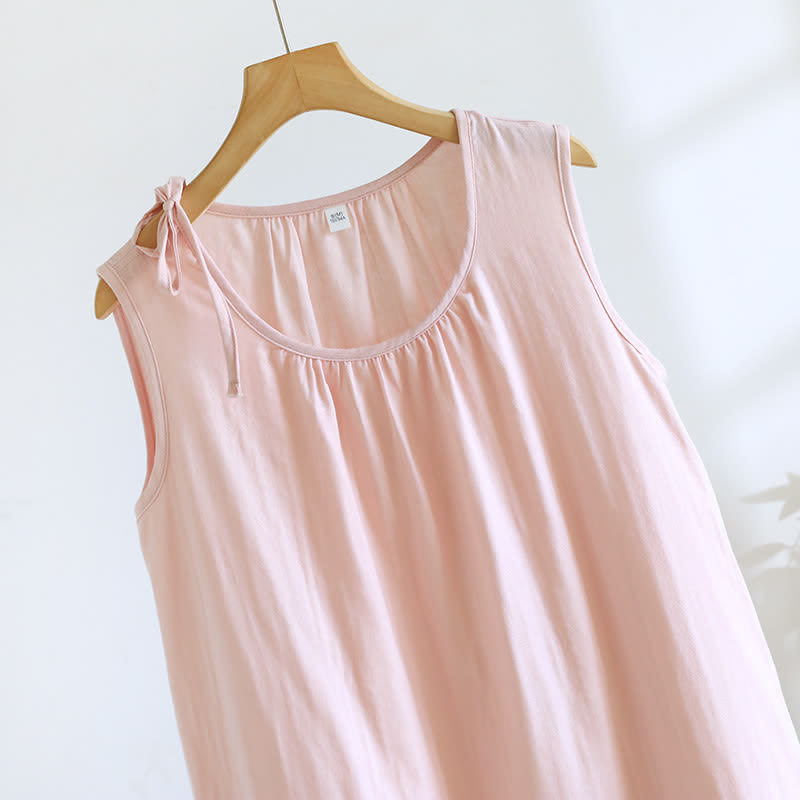 Minimalist Solid Color Cotton Sleeveless Nightgown