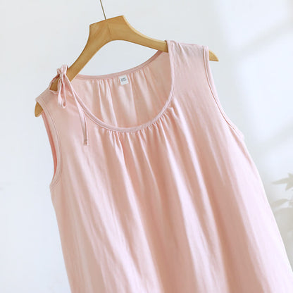 Minimalist Solid Color Cotton Sleeveless Nightgown