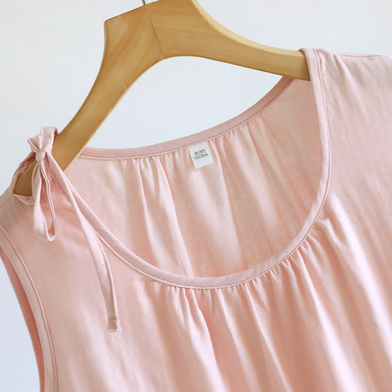 Minimalist Solid Color Cotton Sleeveless Nightgown
