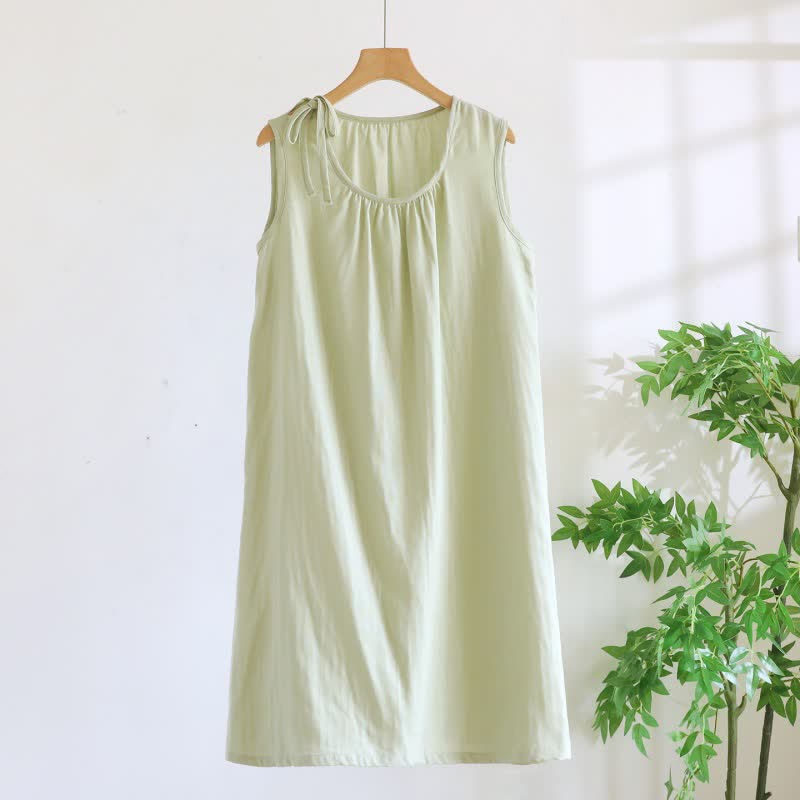 Minimalist Solid Color Cotton Sleeveless Nightgown