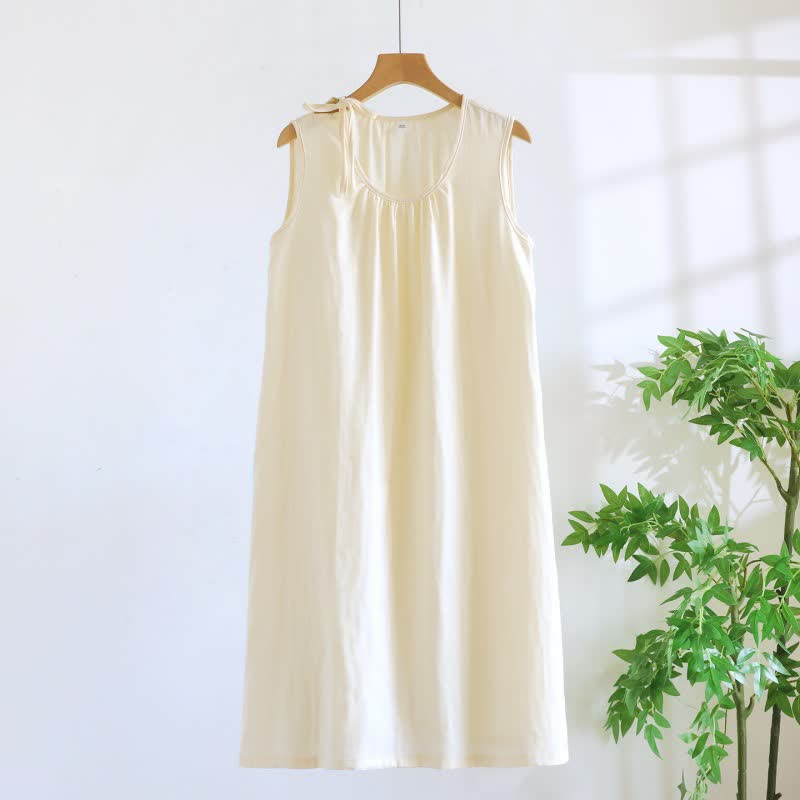 Minimalist Solid Color Cotton Sleeveless Nightgown