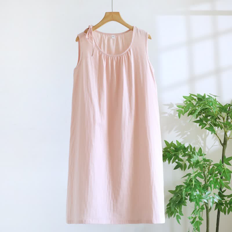Minimalist Solid Color Cotton Sleeveless Nightgown