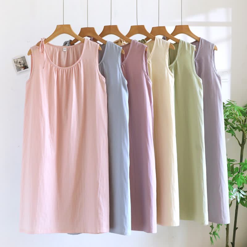 Minimalist Solid Color Cotton Sleeveless Nightgown