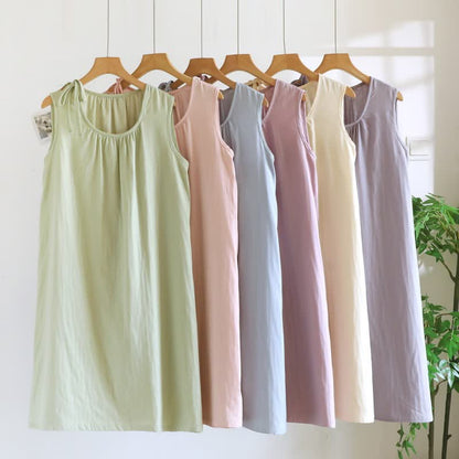Minimalist Solid Color Cotton Sleeveless Nightgown