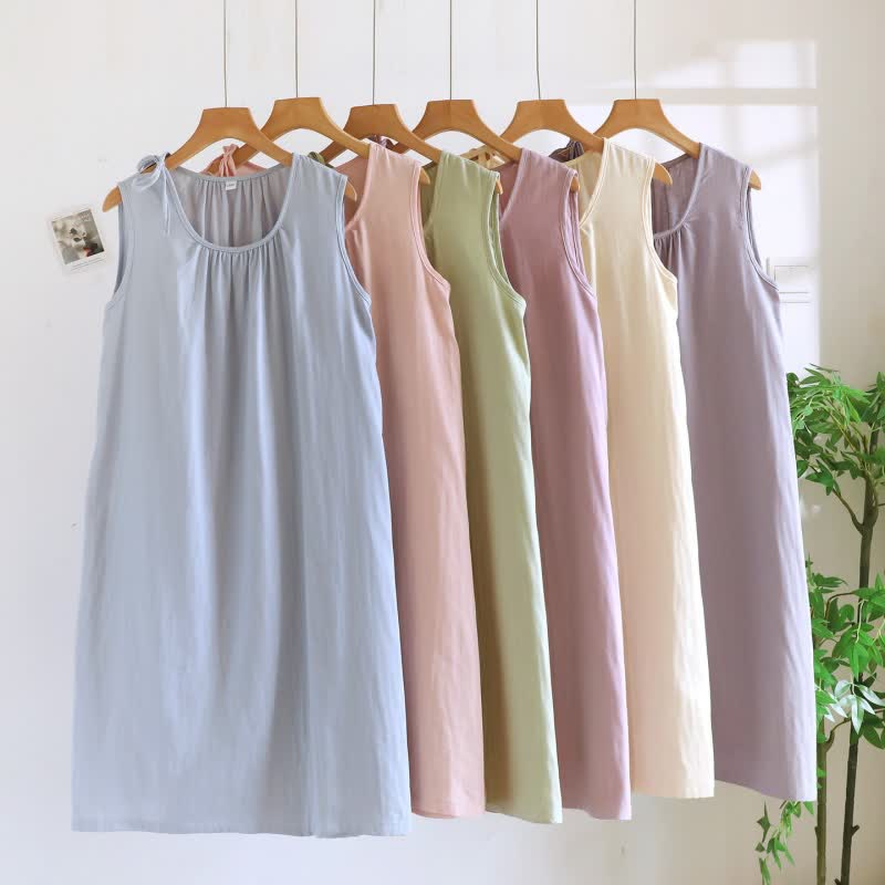 Minimalist Solid Color Cotton Sleeveless Nightgown