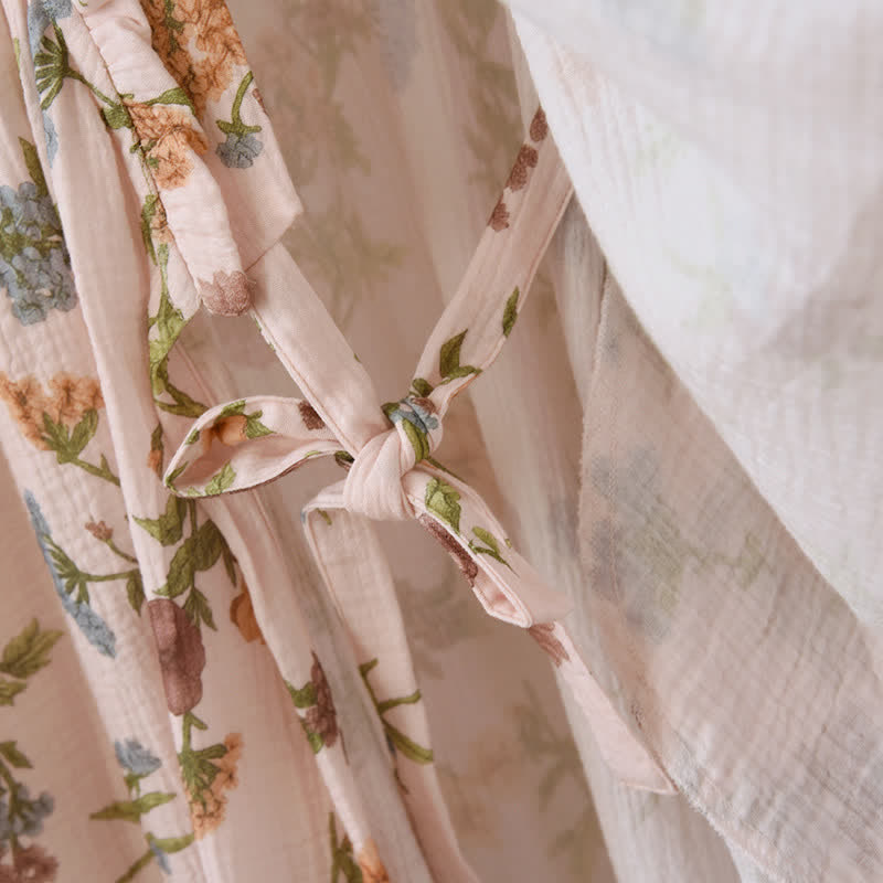 Floral Cotton Gauze Ruffled Neck  Robe
