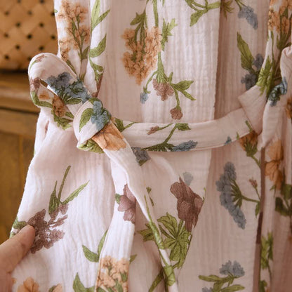 Floral Cotton Gauze Ruffled Neck  Robe