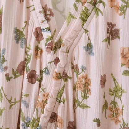 Floral Cotton Gauze Ruffled Neck  Robe
