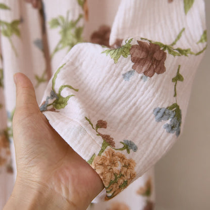 Floral Cotton Gauze Ruffled Neck  Robe