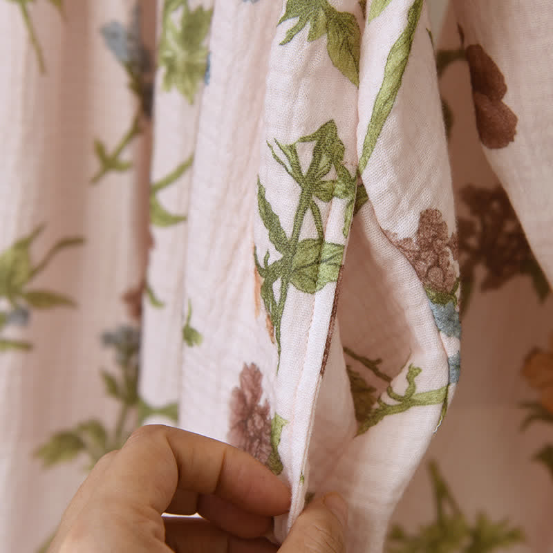 Floral Cotton Gauze Ruffled Neck  Robe