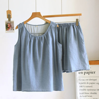 Solid Cotton Gauze Tank & Shorts Set