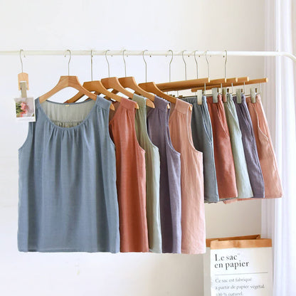 Solid Cotton Gauze Tank & Shorts Set