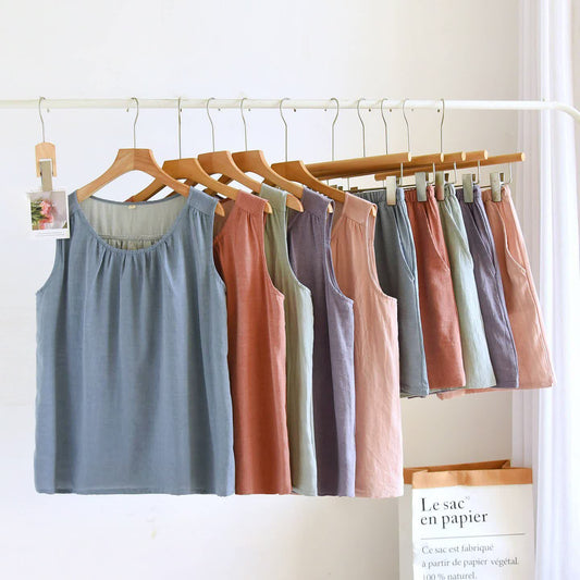 Solid Cotton Gauze Tank & Shorts Set