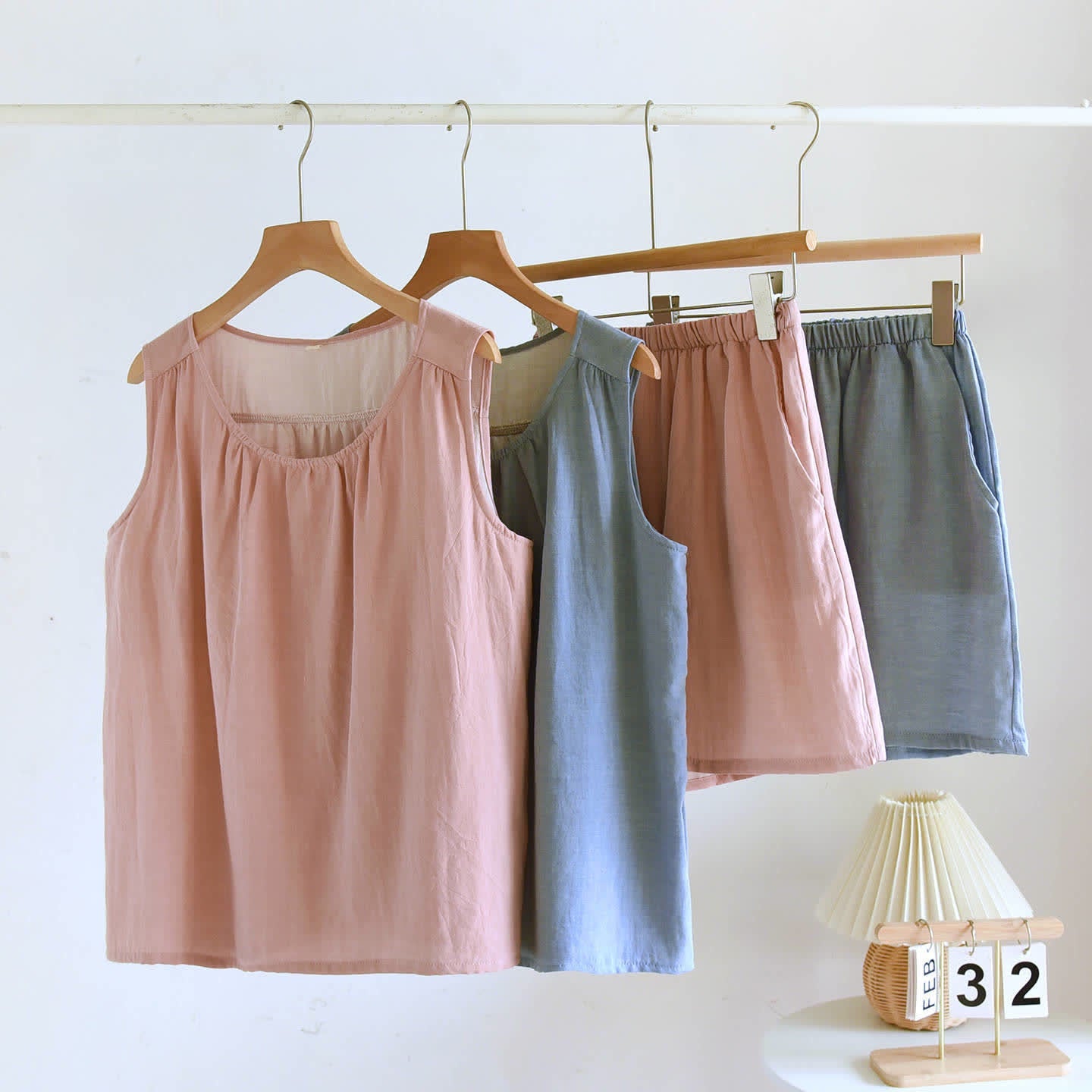 Solid Cotton Gauze Tank & Shorts Set