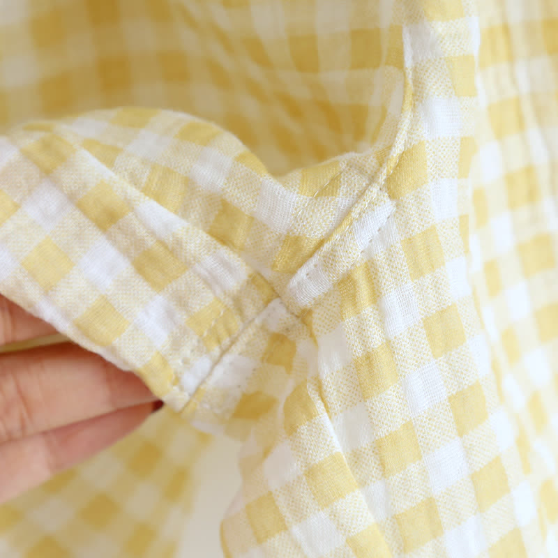 Plaid Cotton Gauze Pajamas with Embroidered Trim