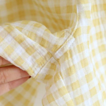 Plaid Cotton Gauze Pajamas with Embroidered Trim