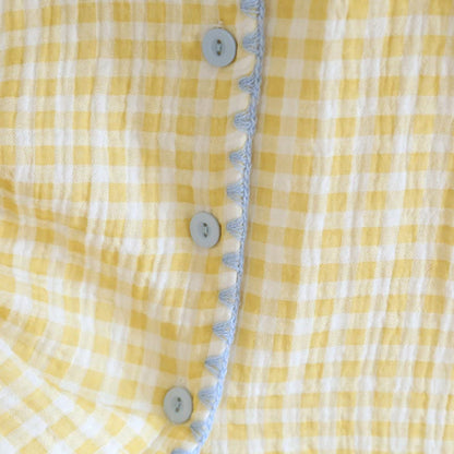 Plaid Cotton Gauze Pajamas with Embroidered Trim