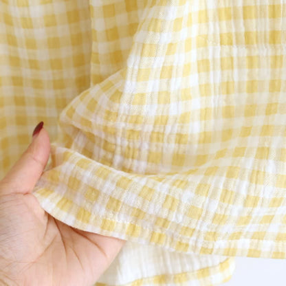 Plaid Cotton Gauze Pajamas with Embroidered Trim