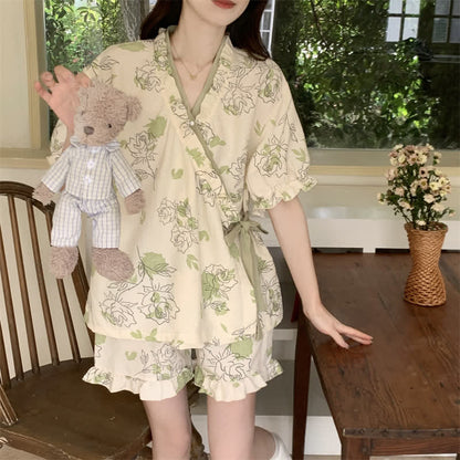 Artistic Rose Ruffle Sleeve Pajama Set