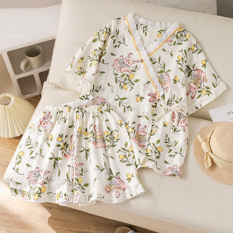 Lemon & Bunny Cotton Gauze Pajama Set