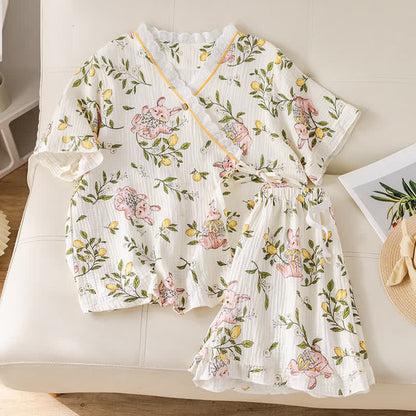 Lemon & Bunny Cotton Gauze Pajama Set