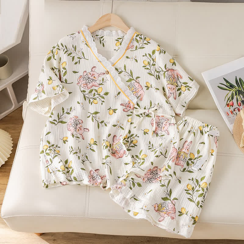 Lemon & Bunny Cotton Gauze Pajama Set
