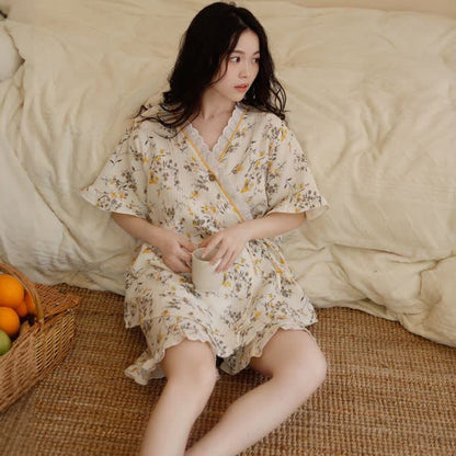 Yellow Floral Cotton Gauze Pajama Set