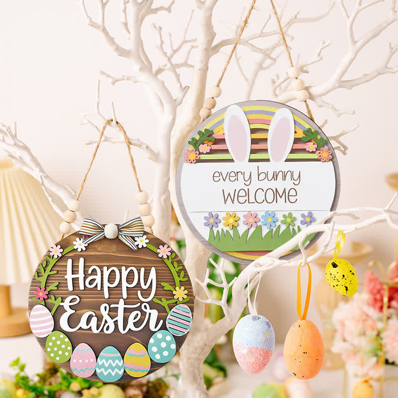 Easter Bunny & Egg Wooden Door Hanger