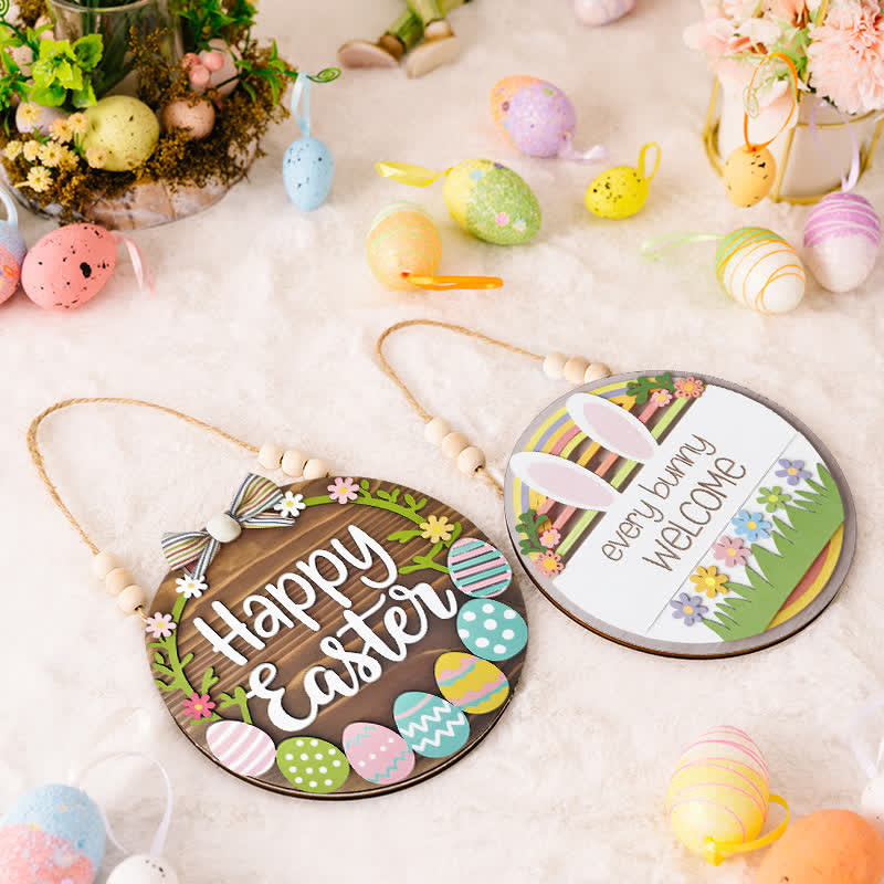 Easter Bunny & Egg Wooden Door Hanger