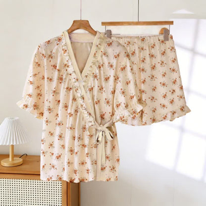 Country Style Floral Ruffle Sleeve Pajamas
