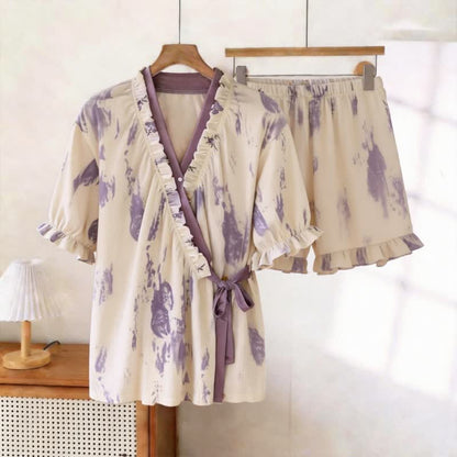 Artistic Pattern Ruffle Sleeve Pajamas