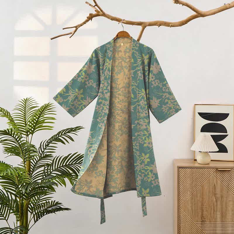 Vintage Rustic Floral Cotton Jacquard Robe