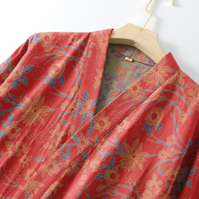 Vintage Rustic Floral Cotton Jacquard Robe