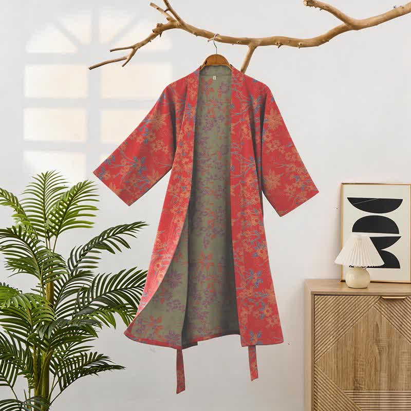 Vintage Rustic Floral Cotton Jacquard Robe