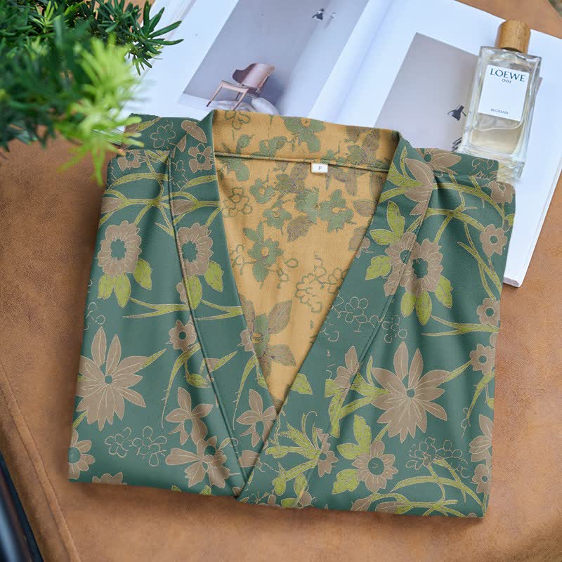 Vintage Rustic Floral Cotton Jacquard Robe