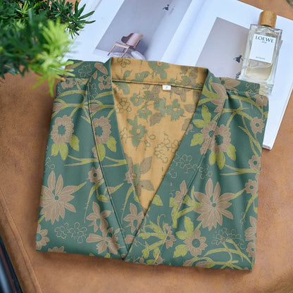 Vintage Rustic Floral Cotton Jacquard Robe