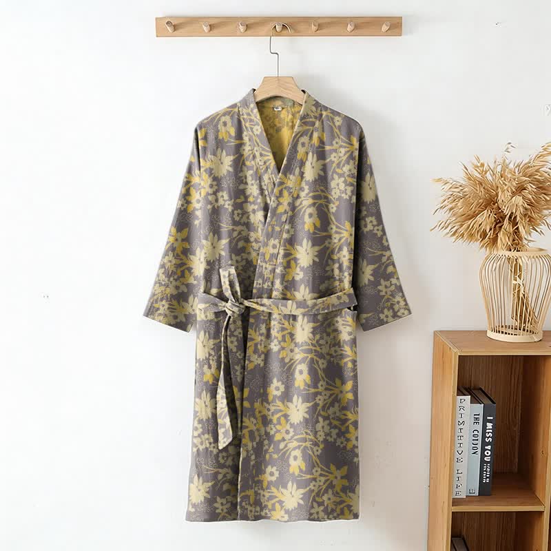 Vintage Rustic Floral Cotton Jacquard Robe