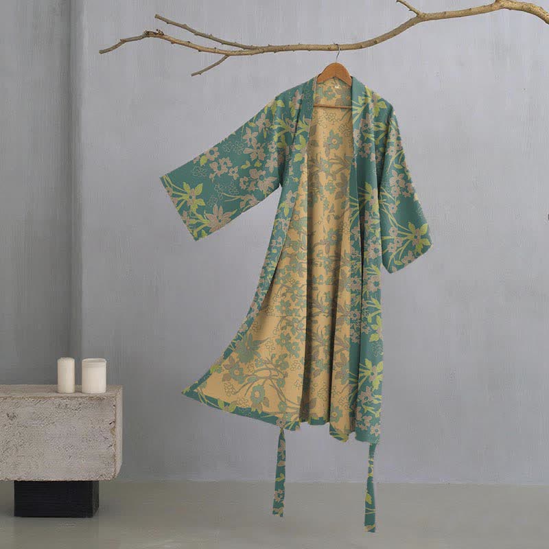Vintage Rustic Floral Cotton Jacquard Robe