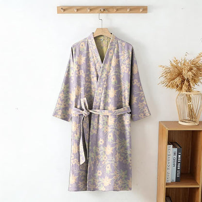 Vintage Rustic Floral Cotton Jacquard Robe