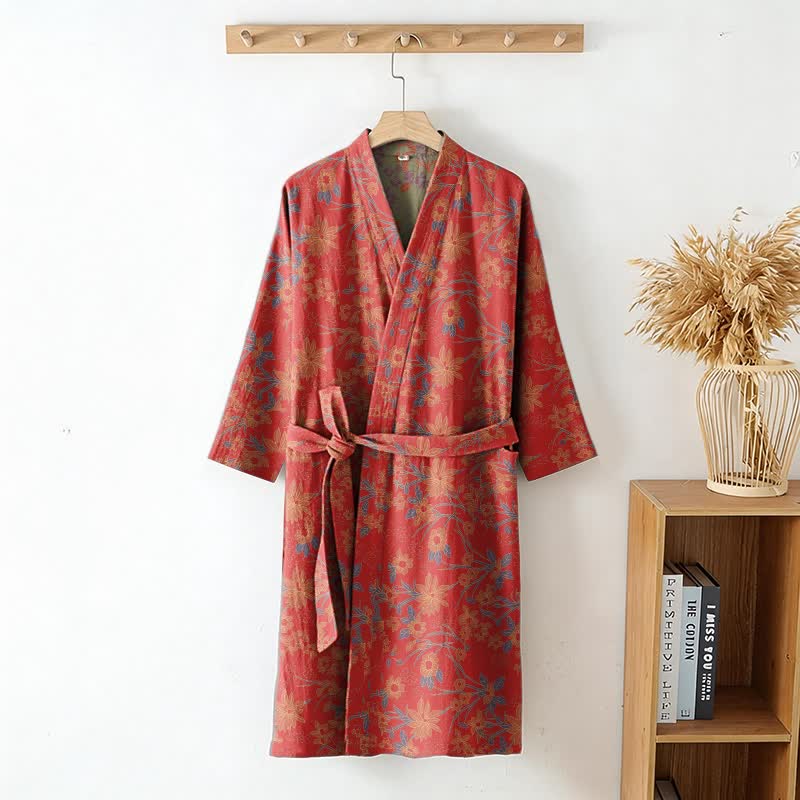 Vintage Rustic Floral Cotton Jacquard Robe
