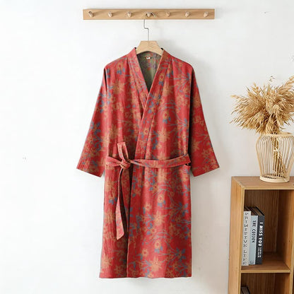 Vintage Rustic Floral Cotton Jacquard Robe