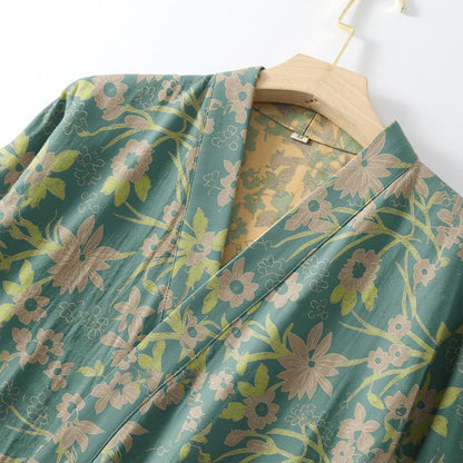 Vintage Rustic Floral Cotton Jacquard Robe