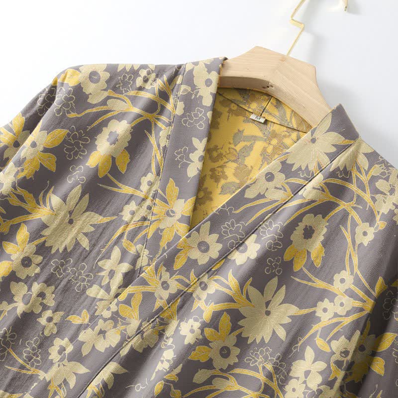 Vintage Rustic Floral Cotton Jacquard Robe