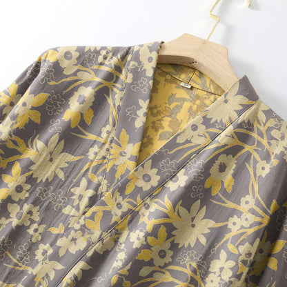 Vintage Rustic Floral Cotton Jacquard Robe
