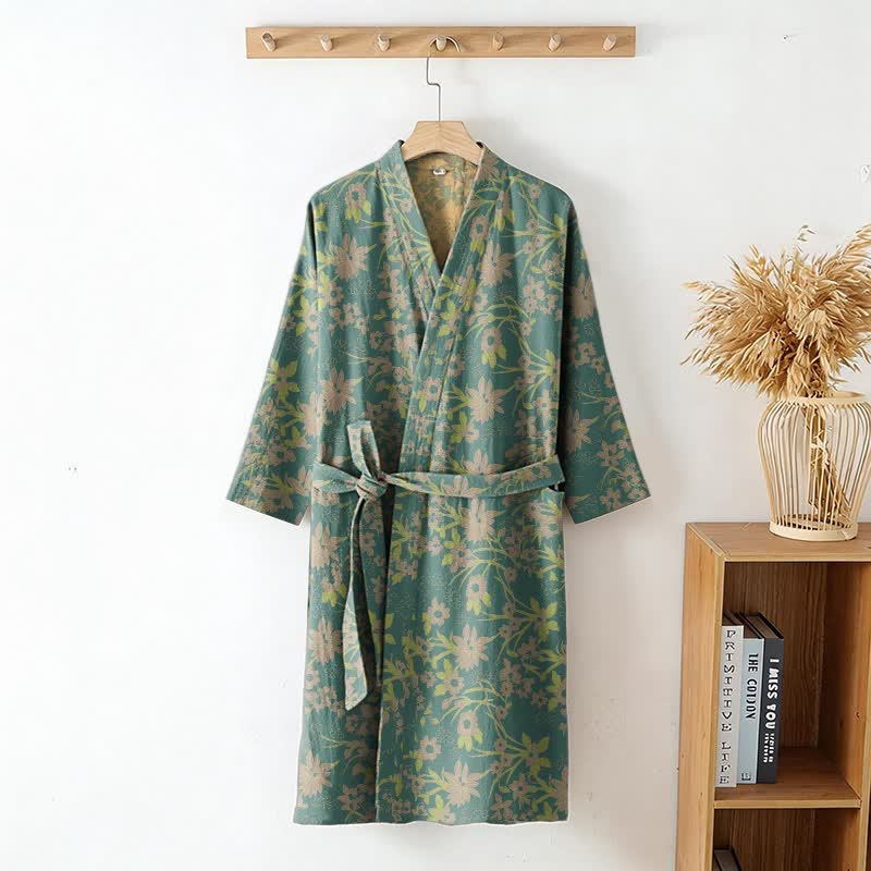 Vintage Rustic Floral Cotton Jacquard Robe