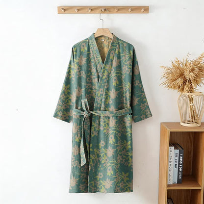 Vintage Rustic Floral Cotton Jacquard Robe