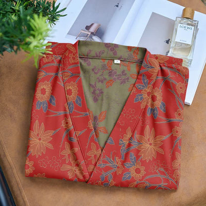 Vintage Rustic Floral Cotton Jacquard Robe