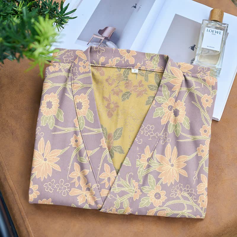 Vintage Rustic Floral Cotton Jacquard Robe